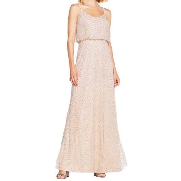 Adrianna Papell Womens  Blush Beaded Blouson Gown Size 4  Long Formal Dress - Picture 1 of 6